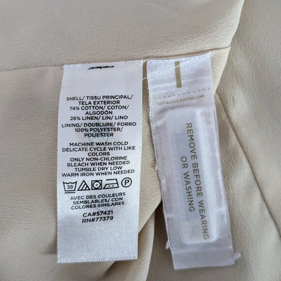 ANN TAYLOR Women's Cap Sleeves Cotton Linen Blend Dress  Size 2  White Tan  NWOT - Picture 6 of 6